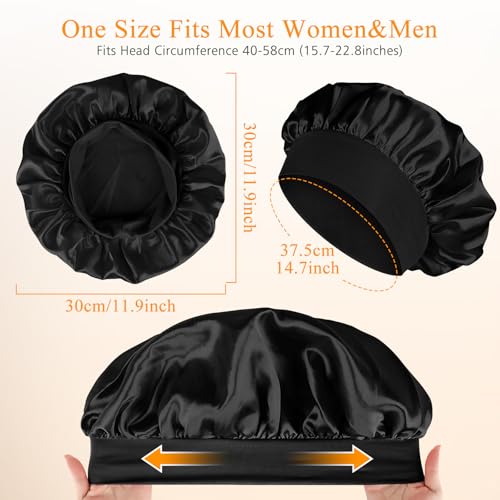 Meliya 2-Pack Satin Silk Sleep Bonnet for Curly Hair with Adjustable Band