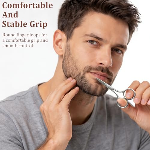 Stainless Steel Eyebrow Trimming Scissors with Case - 4.4" Small Grooming Scissors for Beard and Facial Hair