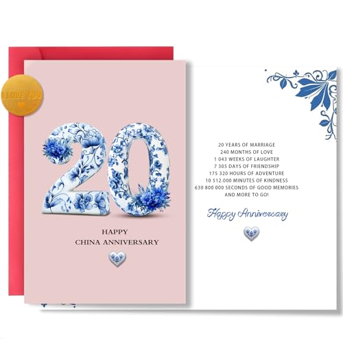 20th Wedding Anniversary Card - Double-Sided Porcelain Design