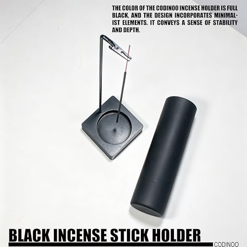 CODINOO Modern Upside Down Incense Holder with Glass Ash Catcher - Black