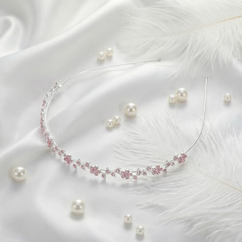 Pink Rhinestone Plum Blossom Wedding Headband Bridal Hair Accessory