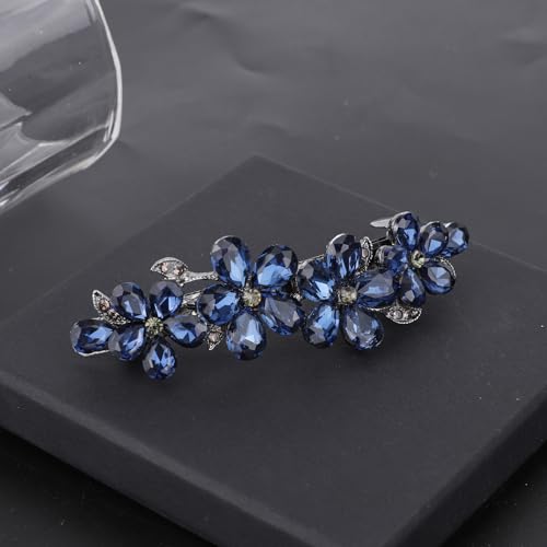 Blue Flower Rhinestone Hair Barrette Sparkly Crystal Hair Clip