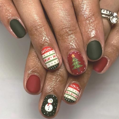 Christmas Press on Nails Snowman Matte Winter False Nails Set