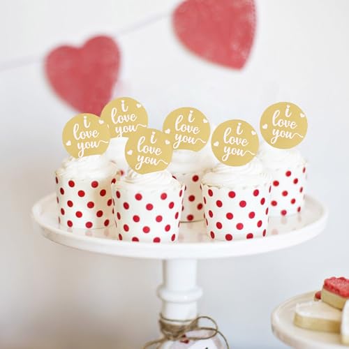 10pcs Love You Cupcake Toppers - Heart Acrylic Decorations