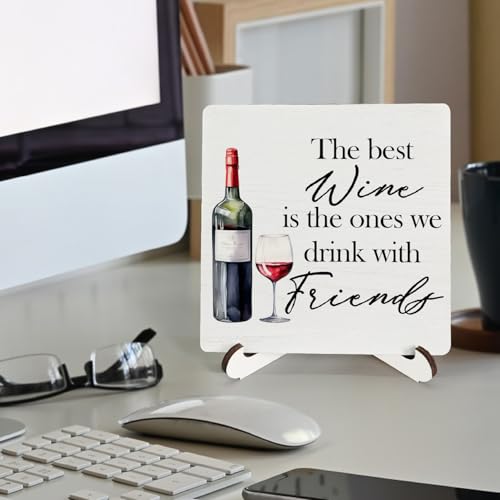 5x5 Inch Wooden Wine Decor Sign for Home Bar & Desk