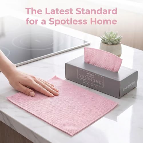 XFSPYY Microfiber Cleaning Cloths - Lint-Free Reusable 15 Pack (Pink)