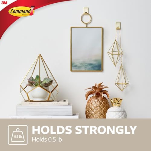 Command Small Brass Decorative Hooks, Damage-Free Adhesive Wall Hooks, 4 Pack