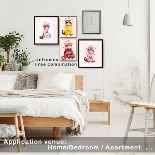 Retro Cat Wall Art Prints Set of 4 Funny Trendy Kitty Pictures 8x10