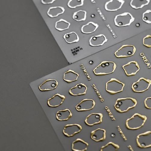 Gold & Silver 5D Embossed Nail Art Stickers - Geometric Designs