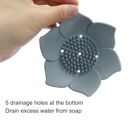 Coufce 4-Pack Silicone Soap Dish, Lotus Petal Self-Draining Soap Saver
