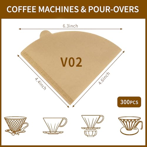 Natural 300 Count Size 02 Cone Coffee Filters - PADELE
