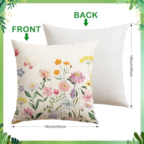 Artscope Floral Throw Pillow Covers Set of 4, 18x18 Inch Spring Decor