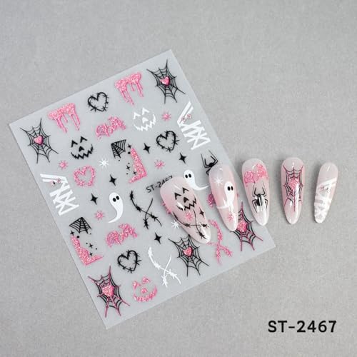 NSSHEL 6 Sheets Halloween Nail Stickers Spider Web Ghost Skull 3D Self-Adhesive