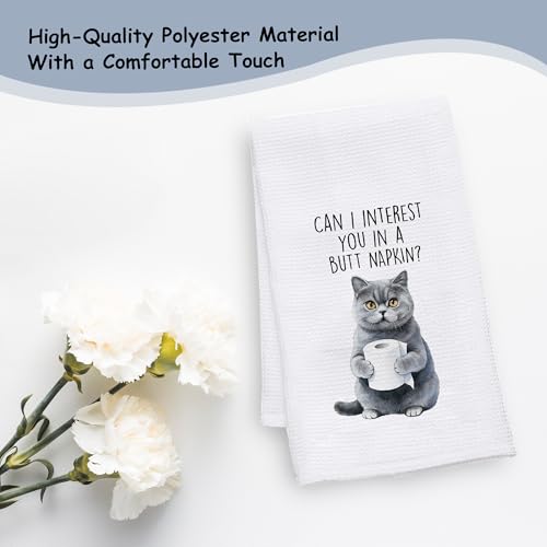 British Shorthair Cat Bathroom Hand Towels - Can I Interest You in a But Napkin - Cat Lover Gift - 16x25 Inch - Variation: Cat Towels-az