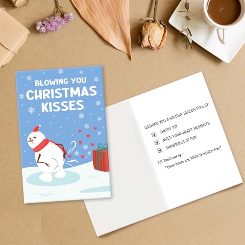 Funny Christmas Card with Snowman Blowing Kisses - Humorous Holiday Greeting