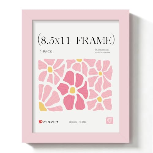 Picrit 8.5x11 Picture Frame in Pink, Shatterproof Wall-Mount Photo Frame