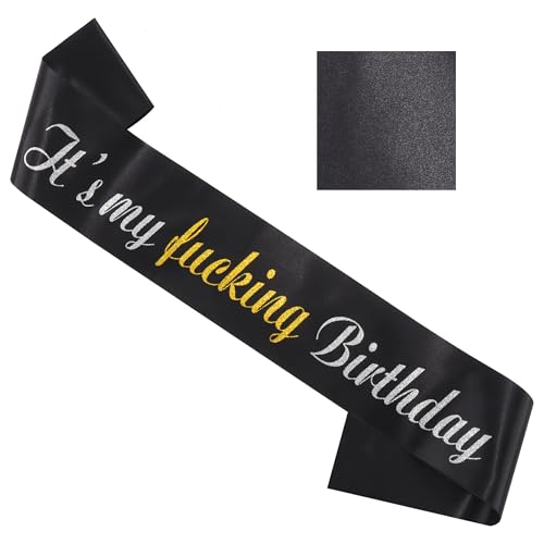 It's My Birthday Sash - Black and Gold Glitter Satin Party Accessory