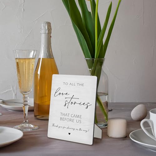 Wedding Love Stories Wooden Table Sign 5x7 Inch White Decor