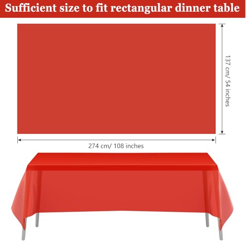Red Disposable Rectangular Tablecloth 54 x 108 Inch for Party Celebrations - 3 Pack