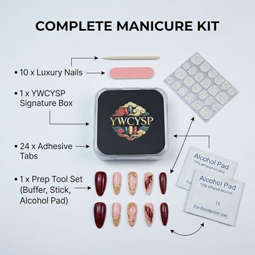 Burgundy Marble & Nude Pink Press On Nails - 3D Gilded Gel Almond False Nails XS