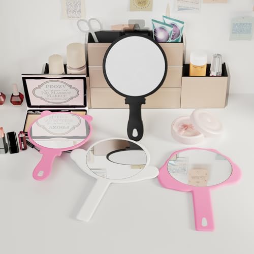2 Pcs Handheld Makeup Mirrors Set with Handle Cute Cloud Square White