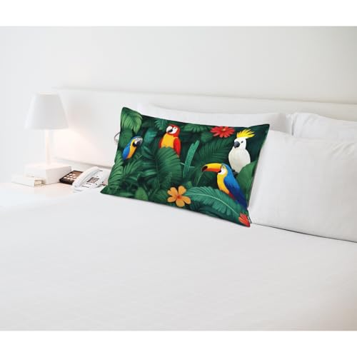 Tropical Plants Birds Throw Pillow Cover - 20x30 Inches, Cute Decor