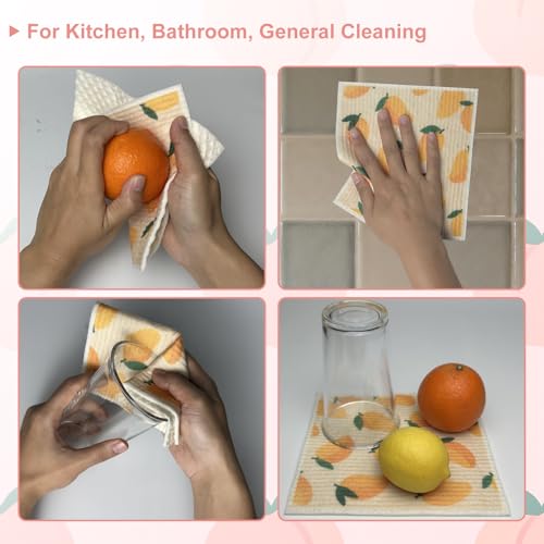 Super Absorbent Swedish Dishcloths 6-Pack - Biodegradable Kitchen Towels with Fruit Prints