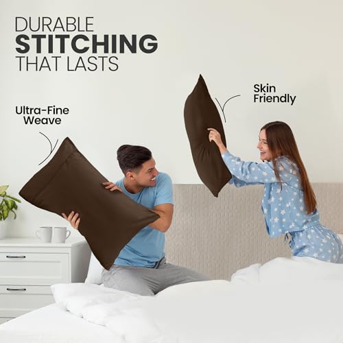 Utopia Bedding King Size Pillow Cases, Set of 2, Soft Microfiber, Brown