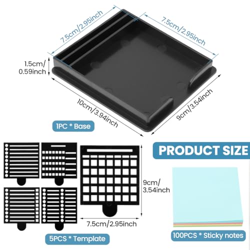 Black Sticky Note Holder with 5 Stencils & 100 Post-It Notes