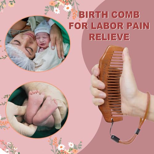 Moreinday Peachwood Labor Comb with Wrist Strap for Pain Relief