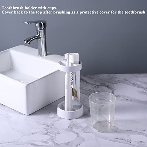 White Toothbrush Holder with Cup - 2 Slots for Electric & Manual Brushes