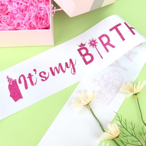 It's My Birthday Sash White Satin Glitter Party Accessory for Women