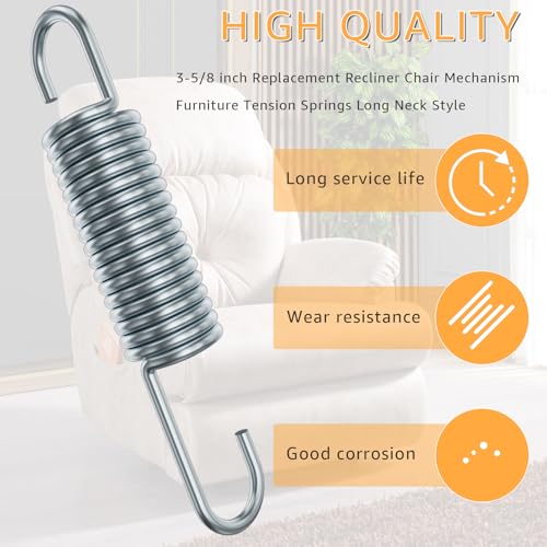 3-5/8 Inch Recliner Replacement Tension Springs (2 Pcs) - Long Neck Style