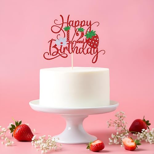 Sleyberoy Strawberry Red Glitter Cake Topper for 1/2 Birthday
