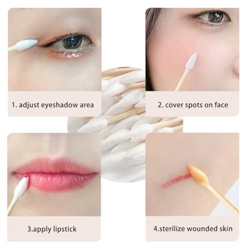 Pointed Tip Cotton Swabs with Wood Sticks 200pcs Precision Makeup and Nail Polish Corrector Buds