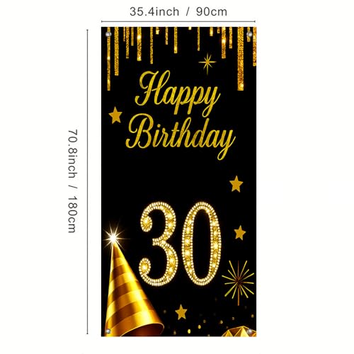 BlissYard 30th Birthday Door Cover 35x71 Inch Black and Gold Decor