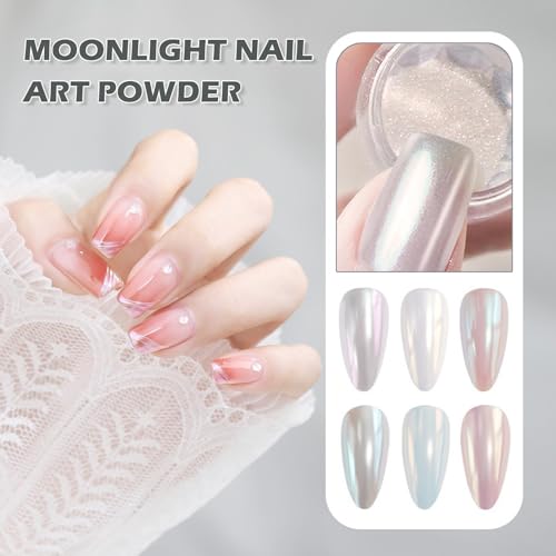 Sulily White Pearl Aurora Nail Powder Chrome Mirror Effect Pigment Glitter