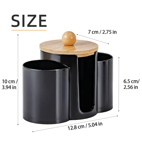 3-in-1 Q-Tip Holder for Bathroom – Black Vanity Organizer with Dustproof Lid