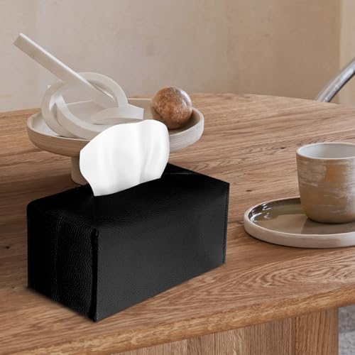 Black PU Leather Rectangular Tissue Box Holder for Home & Office