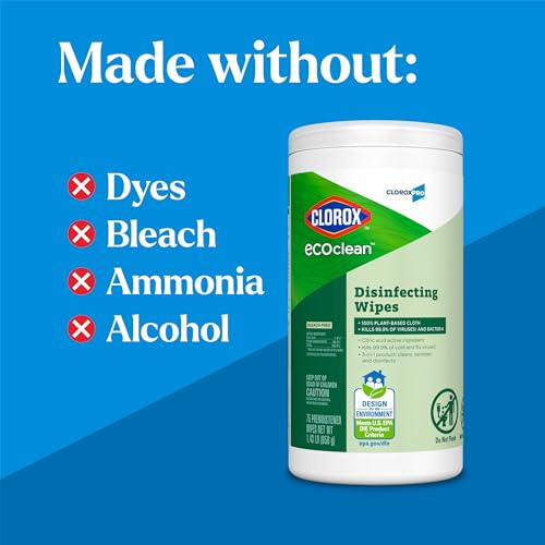 Clorox EcoClean Disinfecting Wipes - Plant-Based Antibacterial, 75 Ct, Pack of 6