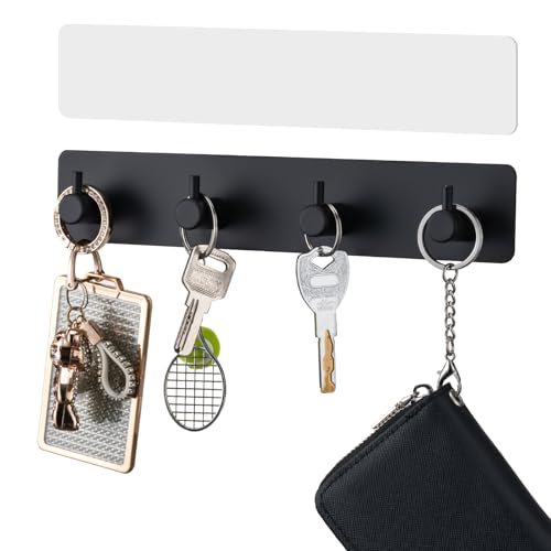 Yunzt Black Adhesive Key Holder for Wall with 4 Hooks - Stainless Steel