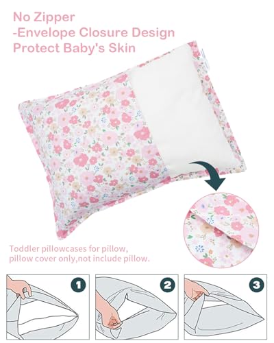 ALVABABY Toddler Pillowcases Pink Floral Pack of 2 - Fits 12x16 & 13x18 Inches