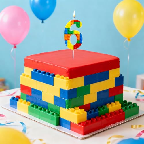 Ceya Number 6 Building Block Birthday Candles - 4.5 Inch, Party Decor, Building Theme, Variation: Building / 6