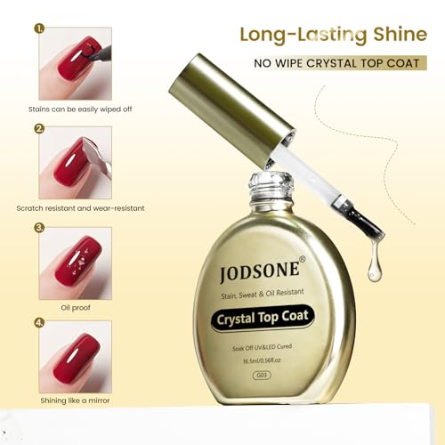 JODSONE Stain-Resistant Gel Top Coat 16.5ml No Wipe Crystal Gloss