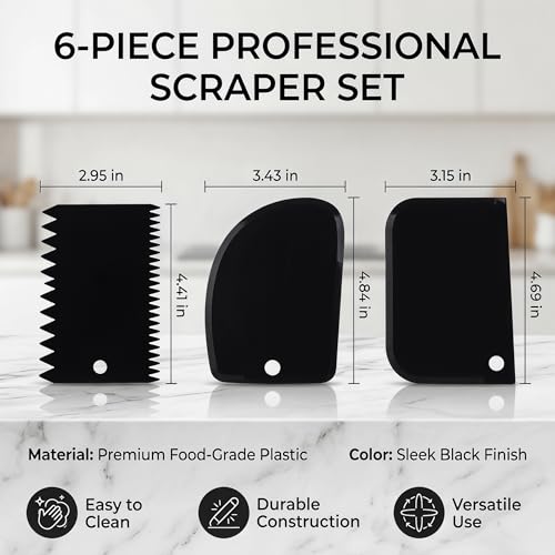 6-Piece Cake Decorating Scraper Set - Durable Plastic Icing Tools