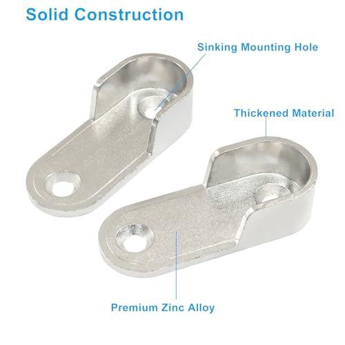 Heavy Duty Zinc Alloy Oval Closet Rod Bracket Supports - 2 Pack