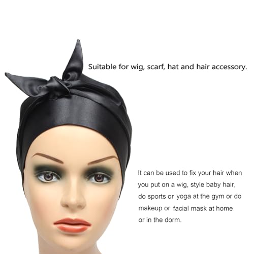 Satin Wig Grip Band and Head Wrap for Lace Frontal Wigs Black