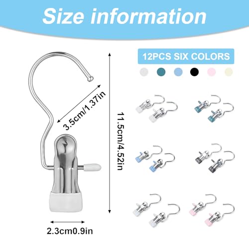 12PCS Multi-Purpose Clips for Hangers - Black, Blue, Green, Pink