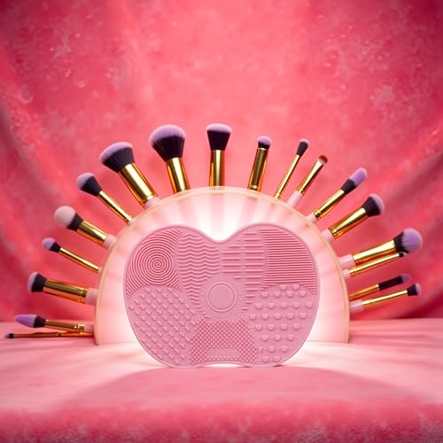 Pink Makeup Brush Cleaner Mat with Suction Cups Portable Scrubber Pad 6.1"x4.5"