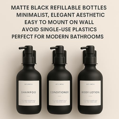 Molimoli Wall-Mounted Soap Dispenser Set, 500ml Matte Black, Set of 3